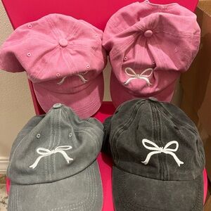 All 4 Pink and Gray Bow Baseball Caps